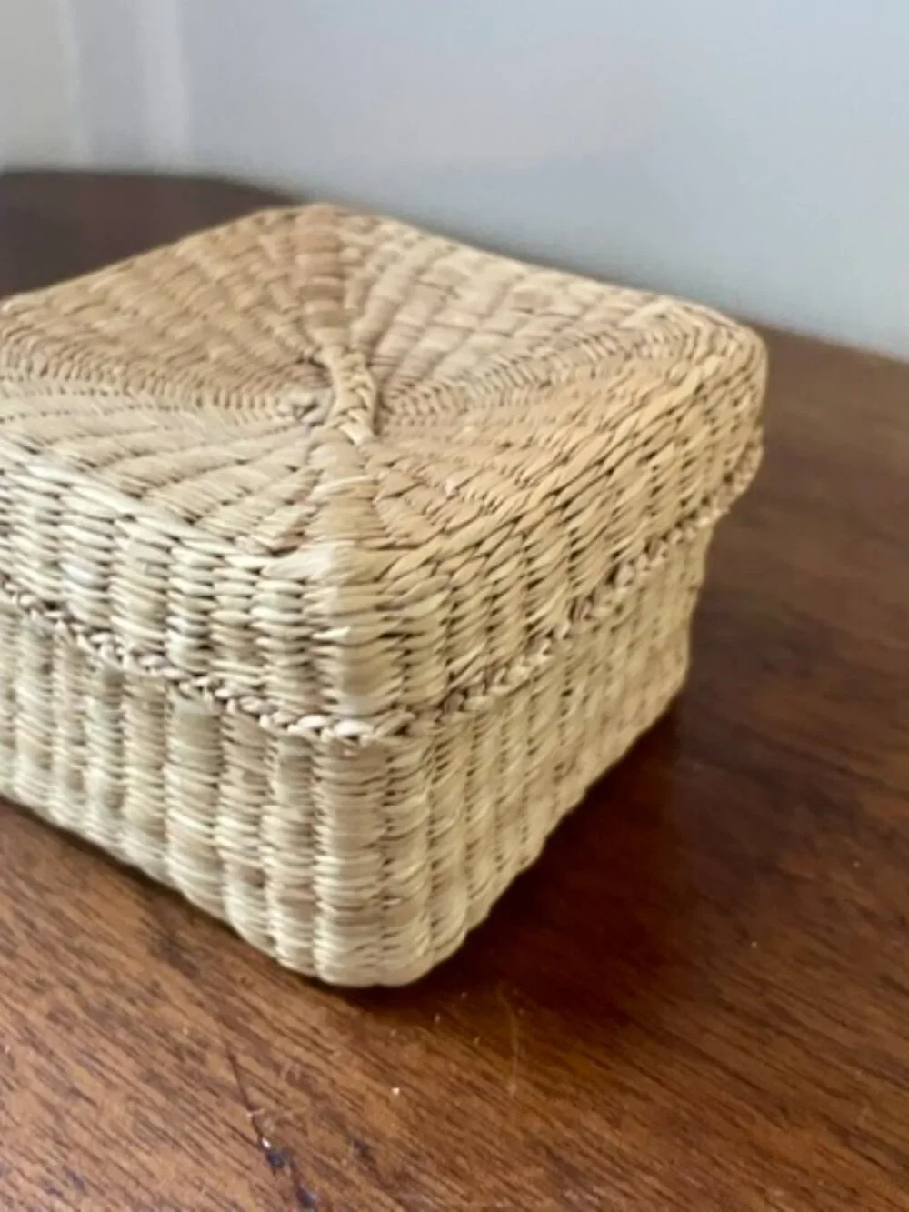 Vintage Square Sea Grass Box Trinket Jewelry Box w Lid